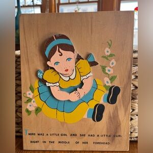 Vintage 40s 50s Sign 2-D Layered Stacked Wood Nursery Rhyme Little Miss Muffet